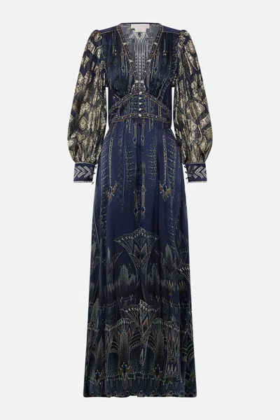 Camilla Shaped Waistband Dress With Gathered Sleeves The Egypt Effect In Black