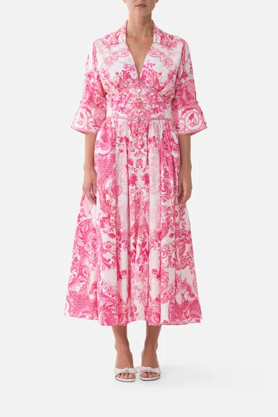Camilla Shaped Waistband Midi Dress Livin La Vida Rosa In Multi