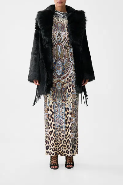 Camilla Shearling Coat With Removable Fringing Istanbul Animalia In Black