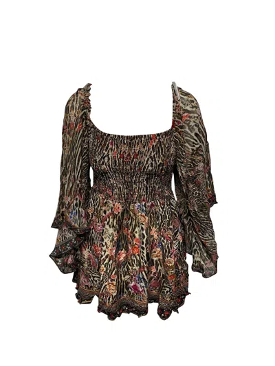 Camilla Shirred Bodice Mini Dress In Multicolor Silk