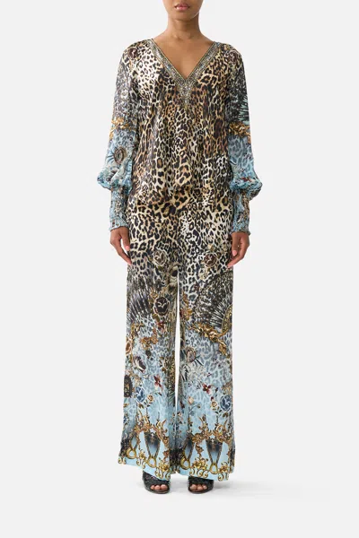 Camilla Shirred Cuff Blouse Fiesta In Animal Print
