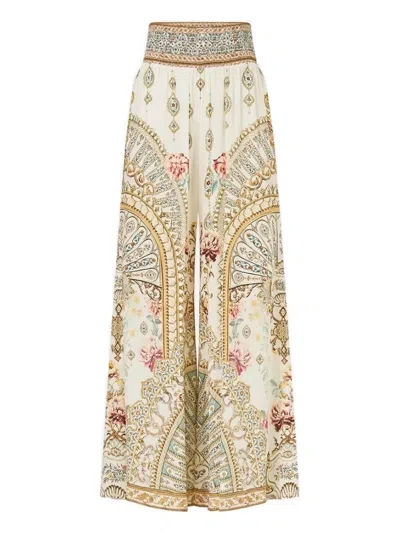 Camilla Shirred Floral-print Palazzo Pants In Neutral