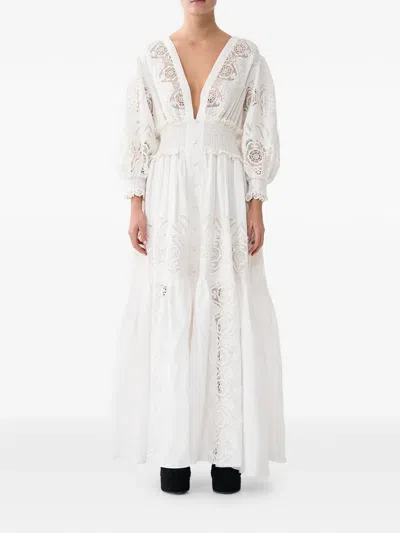 Camilla Shirred Lace Maxi Dress In White
