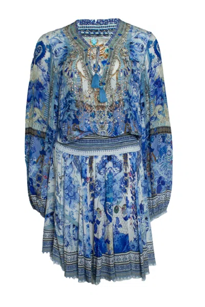 Camilla , Shirred Relaxed Short Dress In Blue