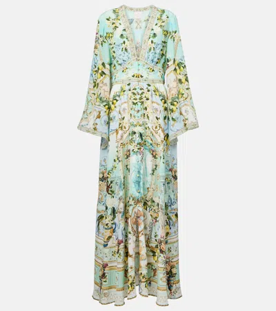 Camilla Shirred Silk Maxi Dress In Venus On A Vespa
