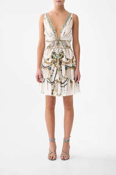 Camilla Shirred Waist Detail Mini Dress Chain Gang In Multi