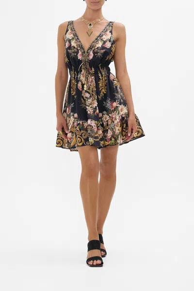 Camilla Shirred Waist Detail Mini Dress Dynasty Daze In Black