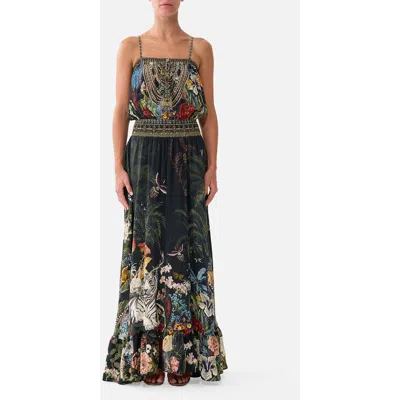 Camilla Shirred Waist Long Dress In Multi