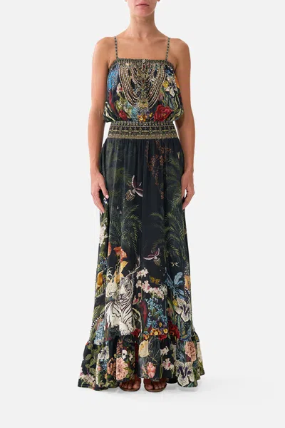 Camilla Shirred Waist Long Dress Palace Zoology In Black
