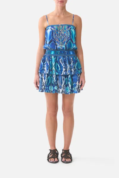 Camilla Shirred Waist Mini Dress The Sapphire Serpent In Multi