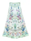 Camilla Shirred Waist Pant With Floral In Green