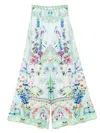 Camilla Shirred Waist Pant With Floral In Blue