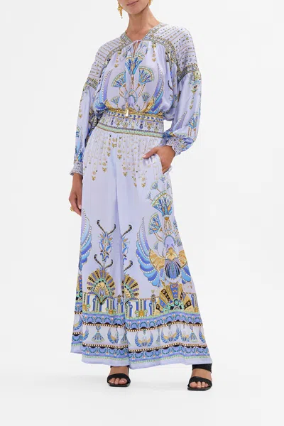 Camilla Shirred Waist Pant Under Scarab Skies In Blue