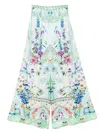 Camilla Shirred Waist Pant With Floral In Blue