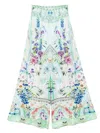 Camilla Shirred Waist Pant With Floral In Green