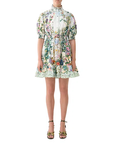Camilla Shirred Waist Short Dress In Multi