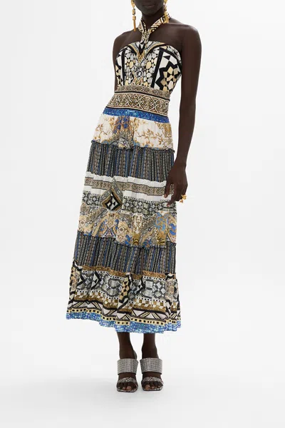 Camilla Shirred Waist Tiered Circle Skirt Make Me Your Mosaic In Black