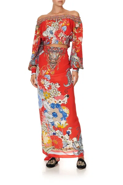 Camilla Shirred Waist Top Paisley In Patches In Multi