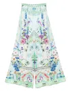 Camilla Shirred Waist Pant With Floral In White