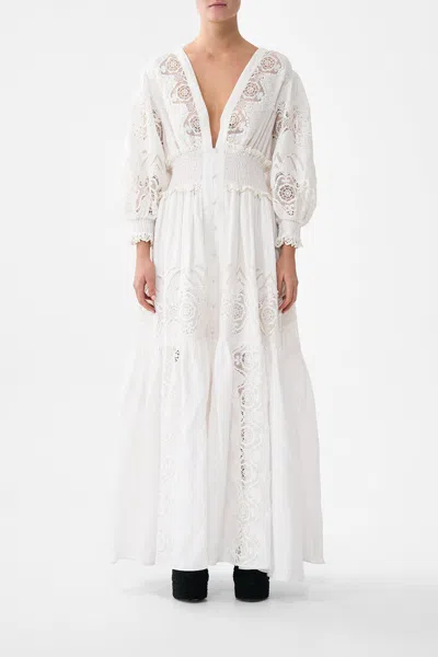 Camilla Shirred Waistband Long Dress All About That Lace In White