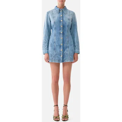 Camilla Shirt Dress With A Line Skirt In Blue