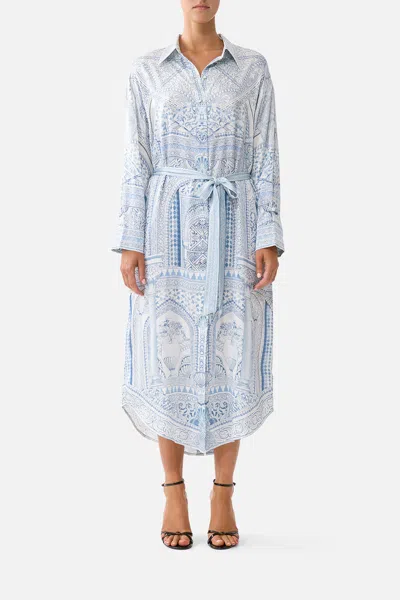 Camilla Shirt Dress With Back Button Detail The Hum Of The Alhambra In Blue