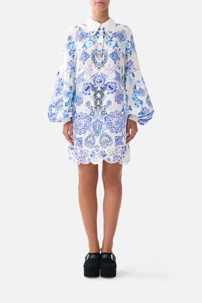 Camilla Shirt Dress With Blouson Sleeve All About That Lace In Blue