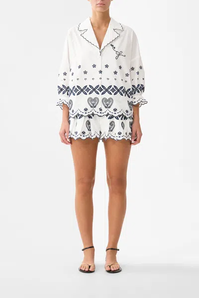Camilla Shirt With Gathered Cuff A Tiled Wonderland In White