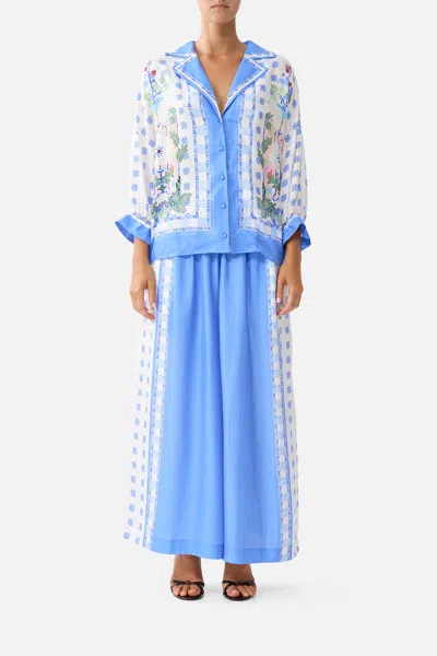 Camilla Shirt With Gathered Cuff Midsummer Mosaics In Blue