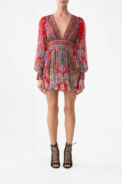 Camilla Short Dress With Blouson Sleeve Artisans Of Anatolia In Multi