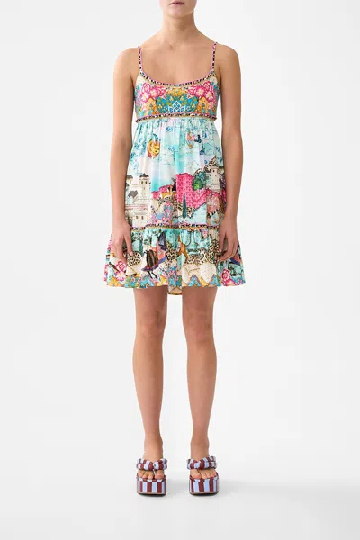 Camilla Short Dress With Jersey Bodice Miniature Moments In Multi