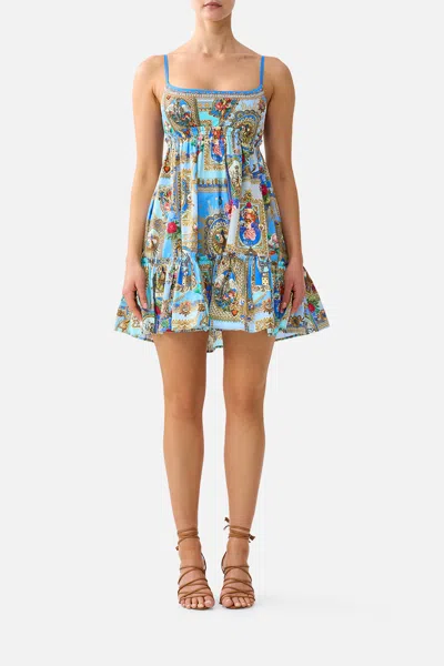 Camilla Short Dress With Jersey Bodice Verses In Vintage In Blue