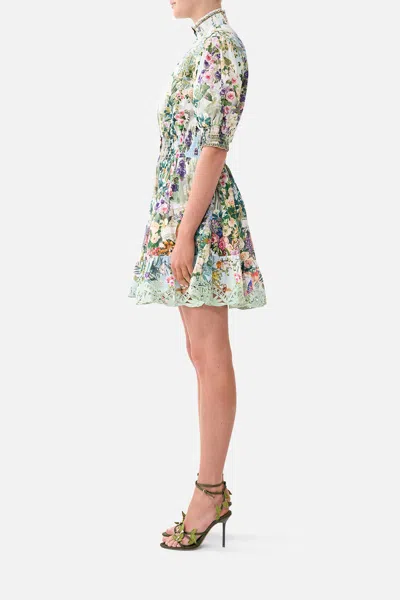 Camilla Short Dress With Shirred Waist Art For The Empress In Green