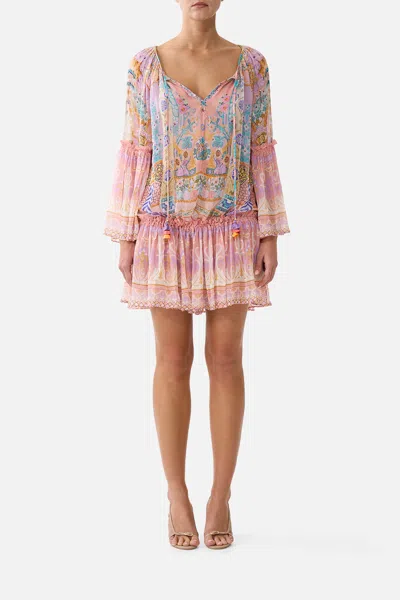 Camilla Short Dropped Waist Dress With Bell Sleeve Howdy Gaudi In Pink