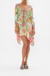 Camilla An Italian Welcome Printed Silk Kaftan In Beige/green/multi