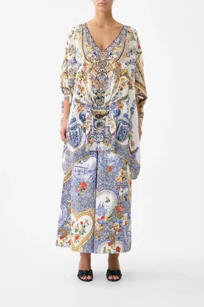 Camilla Short Kaftan With Cuff In Blue
