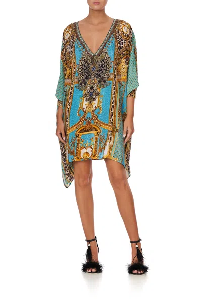 Camilla Short Kaftan With Cuff Dripping In Decadence In Blue