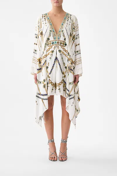 Camilla Short Kaftan With Waist Tab Chain Gang In White