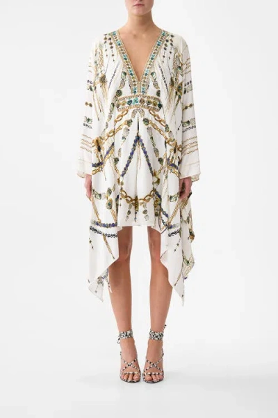 Camilla Short Kaftan With Waist Tab In White