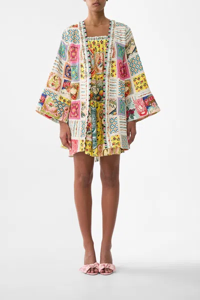 Camilla Short Kimono Wrap Aromatic Tiger Flower In Yellow