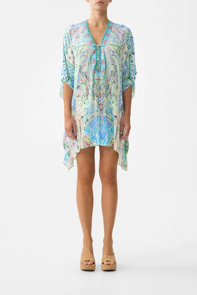 Camilla Short Lace Up Kaftan Midsummer Mosaics In Blue