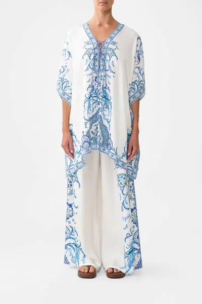 Camilla Short Lace Up Kaftan Top In Isnik Lullaby In Multi