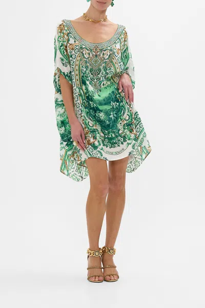 Camilla Short Round Neck Kaftan Corridor Of Calm In Green