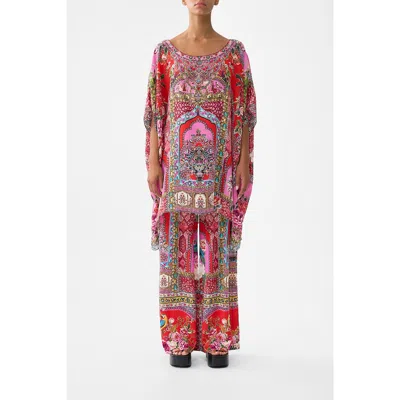 Camilla Short Round Neck Kaftan In Multi