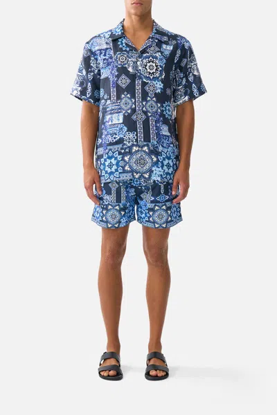 Camilla Short Sleeve Cabana Shirt A Tiled Wonderland In Blue
