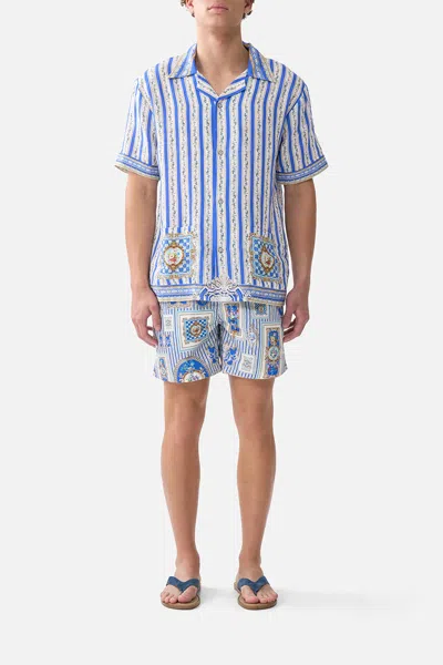 Camilla Short Sleeve Cabana Shirt Ottoman Opulence In Blue