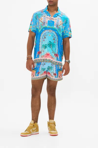 Camilla Short Sleeve Camp Collared Shirt A Painted Village In Blue