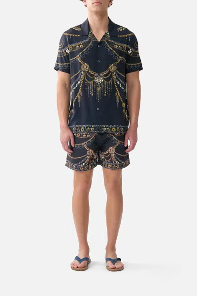 Camilla Short Sleeve Camp Collared Shirt Amulets And Alchemy In Black