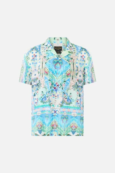 Camilla Short Sleeve Camp Collared Shirt In Blue