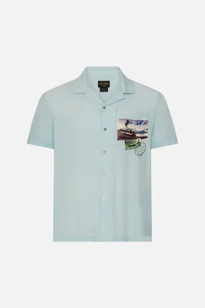 Camilla Short Sleeve Camp Collared Shirt Call Me In Cairo In Blue